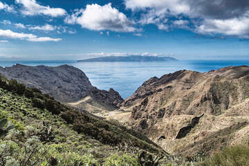Fototapeta na wymiar From the mountains near Masca with La Gomera in the backbround,Tenerife