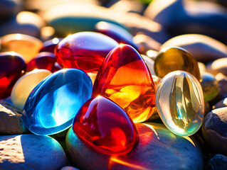 Beautiful colored pebbles close up wallpaper - ai generative