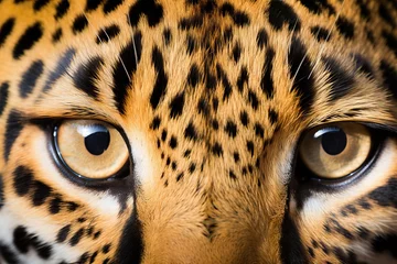 Fotobehang Close up portrait of mesmerizing Javan leopard. Cheetah face with big yellow eyes. Wild cat. Wildlife nature concept © ratatosk