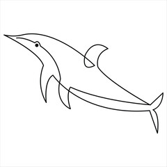 Obraz premium Dolphin fish outline vector illustration and minimalist design continuous single line art drawing