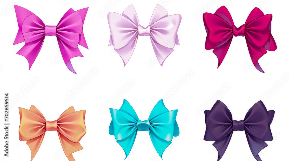 Wall mural Set of vibrant gift bows in various colors. Ideal for birthday, holiday, or special occasion designs.