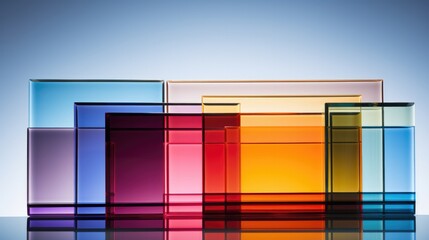 Colored laminated glass sheets stack. Decorative tinted window material sample