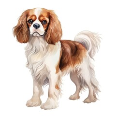 Cavalier King Charles dog breed watercolor illustration. Pet drawing on white background.