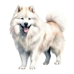Samoyed dog breed watercolor illustration. Cute pet drawing isolated on white background.