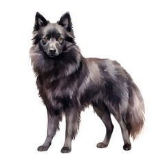 Schipperke dog breed watercolor illustration. Cute pet drawing isolated on white background.
