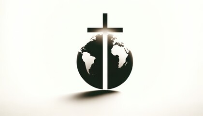 Religious global mission: Spreading the word. Cross of Jesus Christ with Earth Globe on White Background. - obrazy, fototapety, plakaty