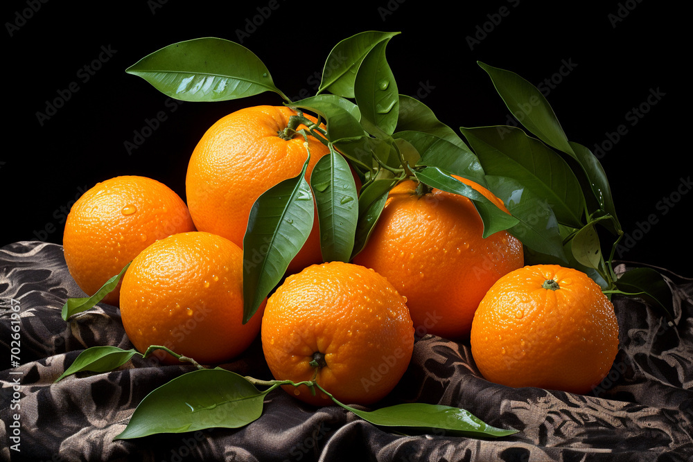 Poster tangerines with leaves