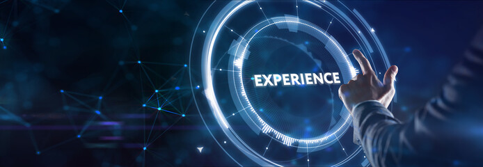 EXPERIENCE inscription, social networking concept. Business, Technology, Internet and network...