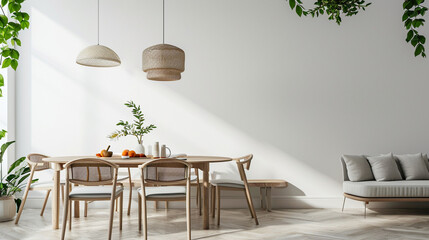 Interior design of a beautiful minimalist Scandinavian dining area a stylish modern. AI Generative