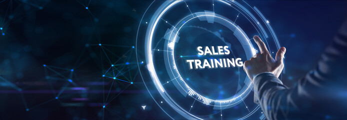 Sales training, Business development and marketing concept on virtual screen.