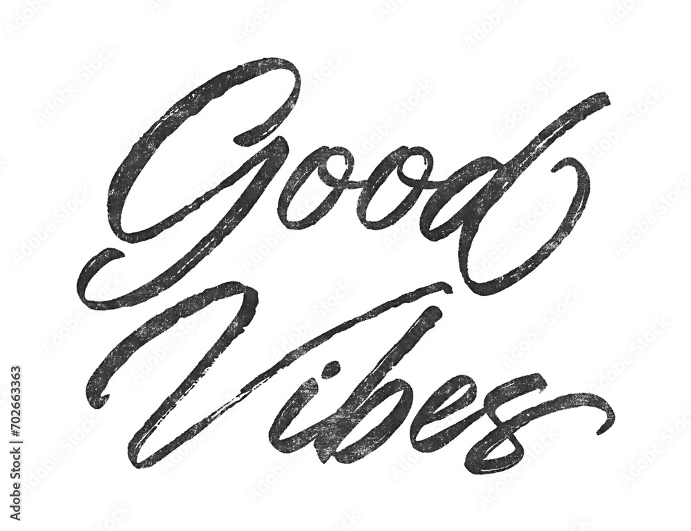 Poster good vibes written in brush script font with marker ink effect isolated on transparent background
