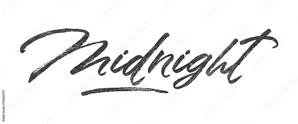 Poster word midnight written in brush script font with marker ink effect isolated on transparent background