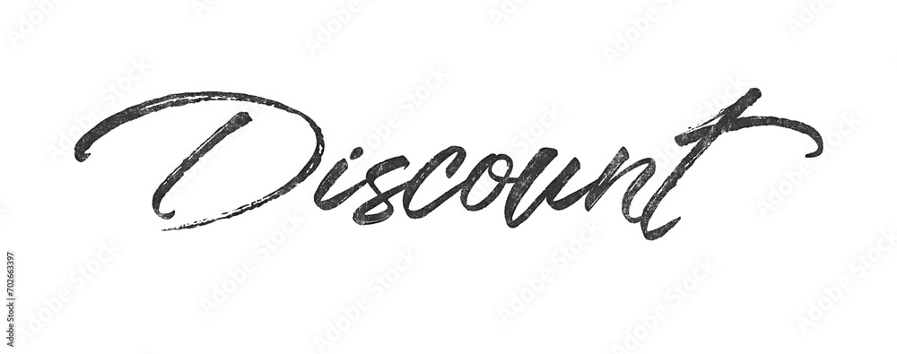 Poster word discount written in brush script font with marker ink effect isolated on transparent background