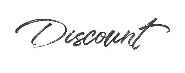 Word Discount written in brush script font with marker ink effect isolated on transparent background