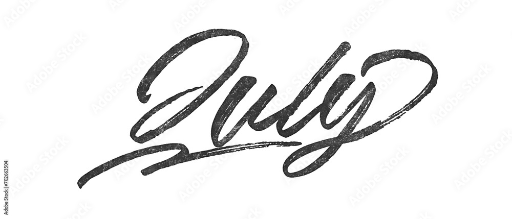 Poster month july written in brush script font with marker ink effect isolated on transparent background