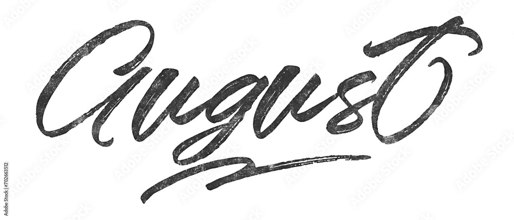 Poster month august written in brush script font with marker ink effect isolated on transparent background