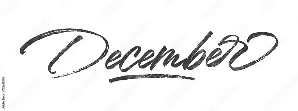 Poster month december written in brush script font with marker ink effect isolated on transparent backgroun