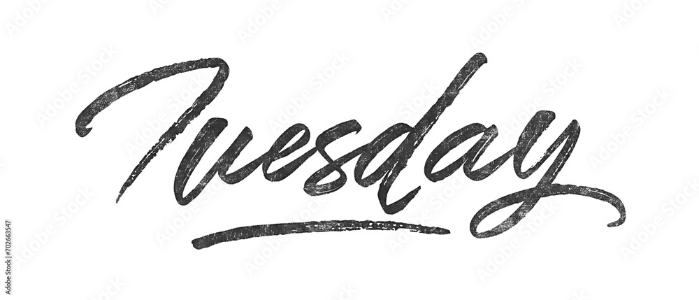 Poster weekday tuesday written in brush script font with marker ink effect isolated on transparent backgrou