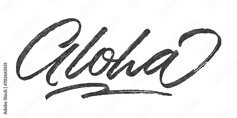 Poster word aloha written in brush script font with marker ink effect isolated on transparent background