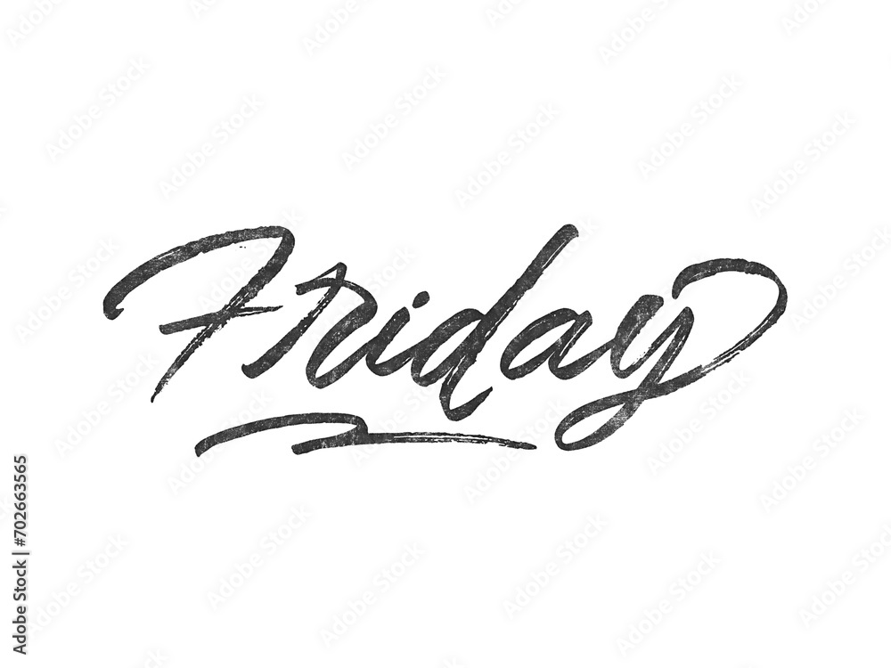 Poster weekday friday written in brush script font with marker ink effect isolated on transparent backgroun