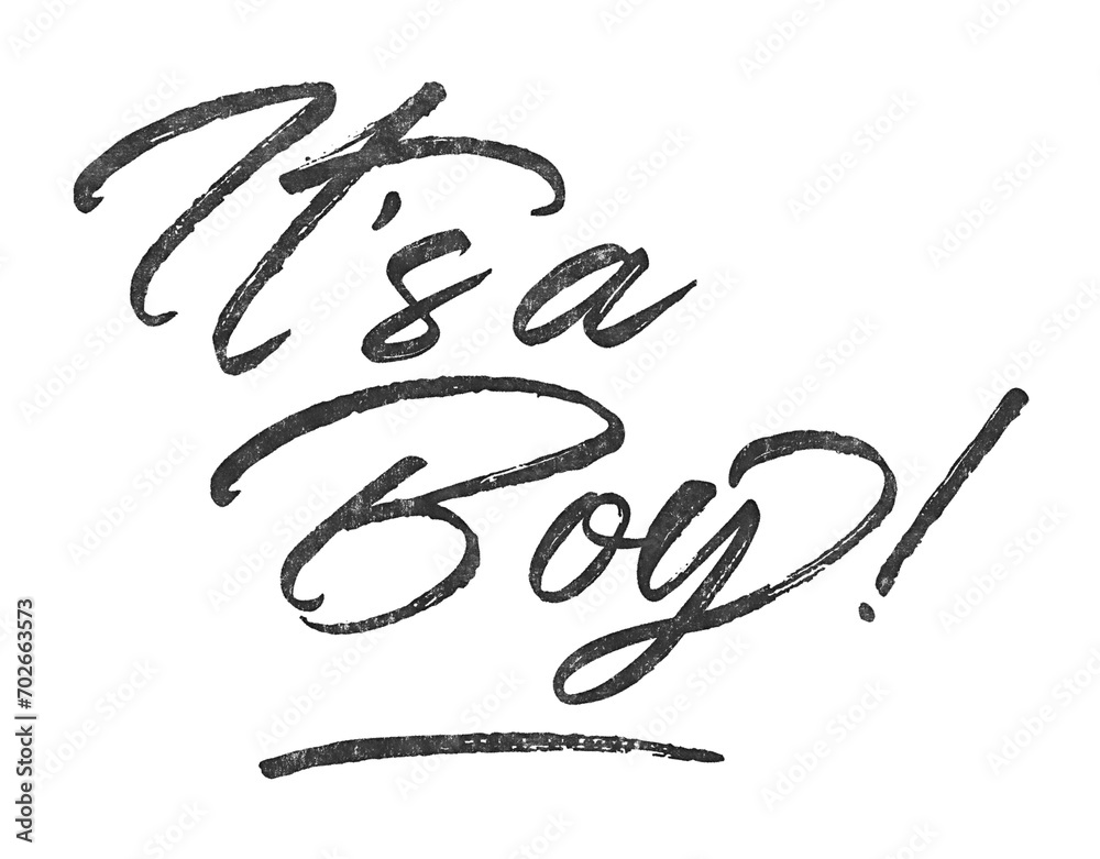 Poster it’s a boy! written in brush script font with marker ink effect isolated on transparent background