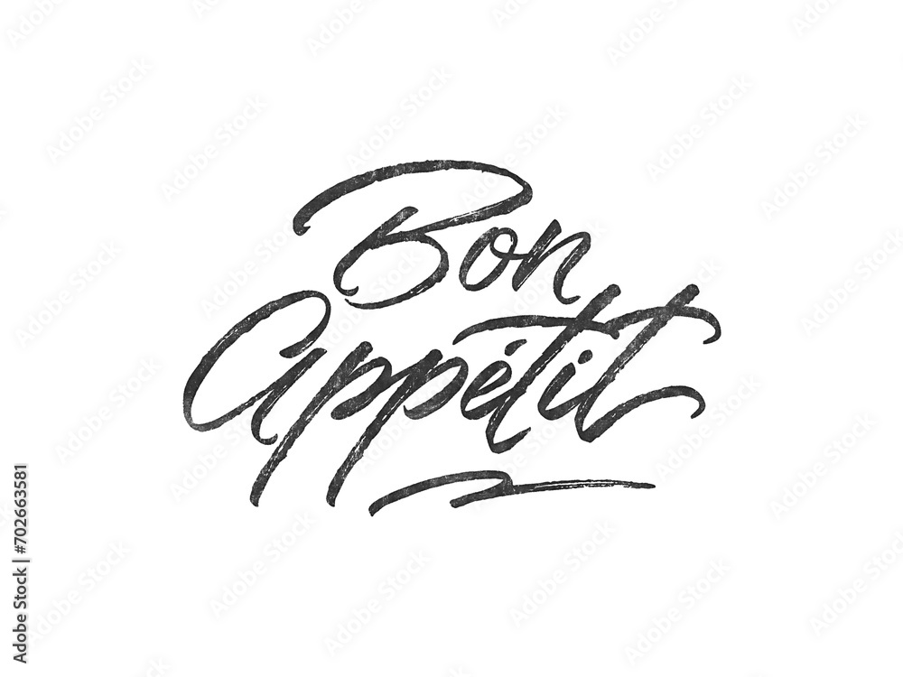 Poster bon appétit written in brush script font with marker ink effect isolated on transparent background