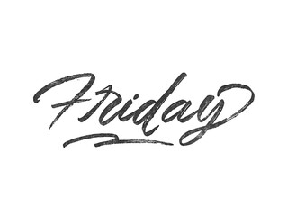Fototapeta na wymiar Weekday Friday written in brush script font with marker ink effect isolated on transparent background