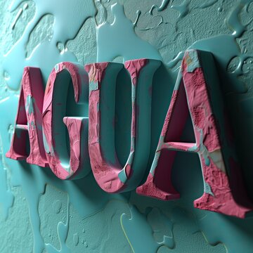 Text AGUA in rose and aquamarine paint. aqua, concept illustration. Spa wellness business. Graphic Resource decoration. Copy space. Generative AI