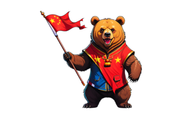 Funny Bear Wearing Chinese Flag (PNG 10800x7200)
