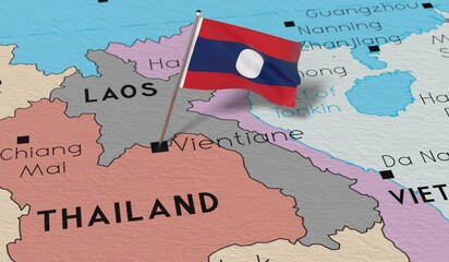 Thailand, Vientiane - national flag pinned on political map - 3D illustration