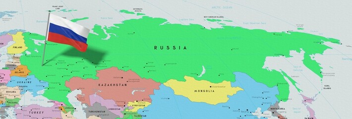 Russia, Moscow - national flag pinned on political map - 3D illustration