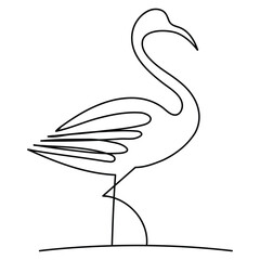 The heron and flamingo single line art drawing vector illustration of continuous Minimalist style