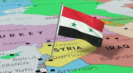 Fototapeta na wymiar Syria, Damascus - national flag pinned on political map - 3D illustration