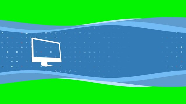 Animation of blue banner waves movement with white monoblock symbol on the left. On the background there are small white shapes. Seamless looped 4k animation on chroma key background