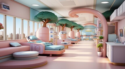 Pediatric hospital ward with colorful and whimsical design