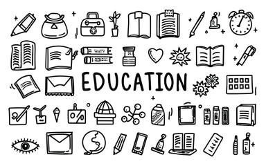 set of education elements doddle hand-drawn vector illustration, on white background