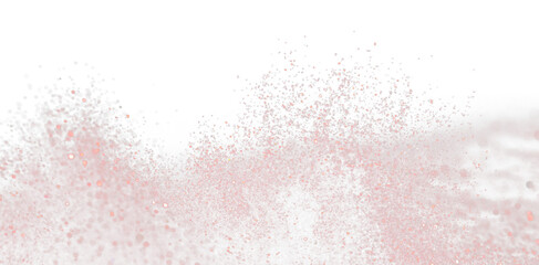 Explosion metallic red glitter sparkle. rose Glitter powder spark blink celebrate, blur foil explode in air, fly throw red glitters particle. Black background isolated, selective focus Blur bokeh