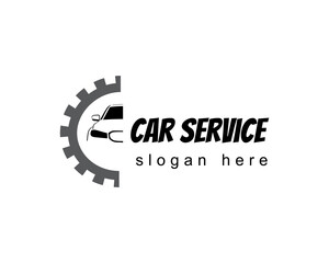 car service logo design template white car with half circle gear