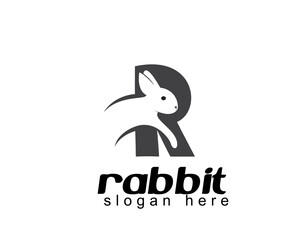 rabbit logo design template
white rabbit jumping with initial r