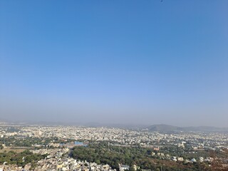 Aerial view of the Udaipur city from Karni Mata Temple complex