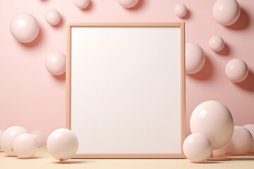 Mockup poster frame close up, 3d render minimalist top shot, new year theme, pink ballon concept