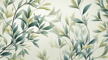 Delicate watercolor botanical digital paper floral background in soft basic pastel green tones. Seamless floral pattern with branches and leaves.