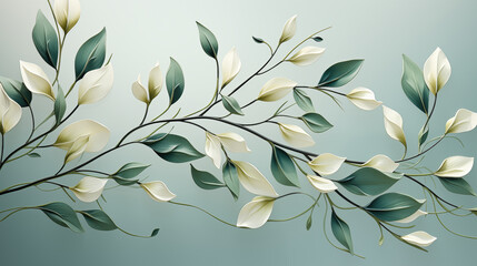 Abstract background with green leaves. Neutral elegant pattern of green color leaves on pastel paper.	
