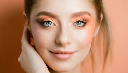 Fototapeta premium Peach Colored Make-up - Colored Peach Fuzz - Color of the Year 2024