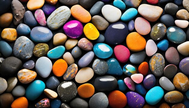 fullframe of colorful pebble on dark background
