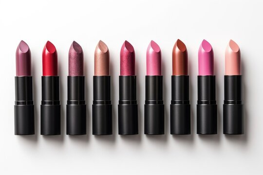 Set of color lipsticks isolated on white background