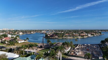 Fototapeta na wymiar Aerial view of Marco Island, Florida with lush green vegetation and sandy beaches