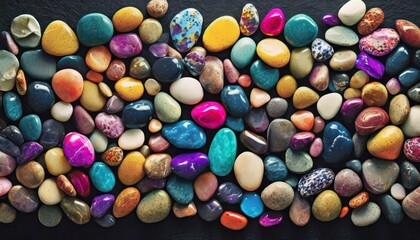 Fototapeta na wymiar fullframe of colorful pebble on dark background