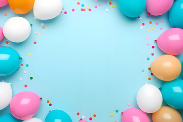 Decorative multi-coloured balloons confetti splashes background