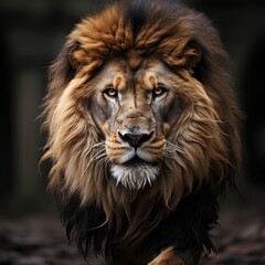Photo of a fierce and regal African lion. Generative AI